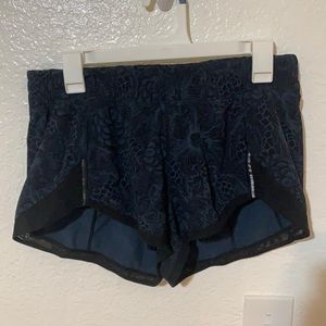 Lululemon shorts, blue and black floral pattern